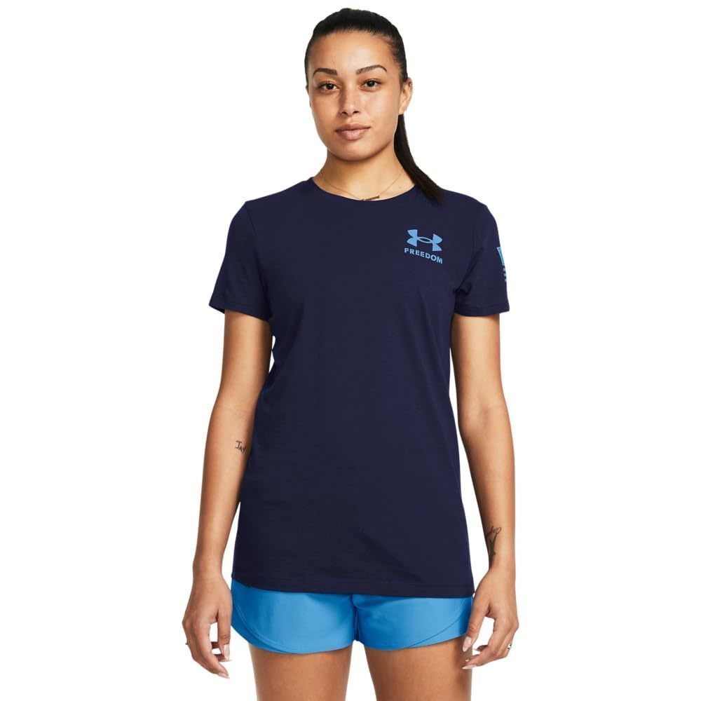 Under Armour Womens New Freedom Flag T Shirt Navy Blue Size MD